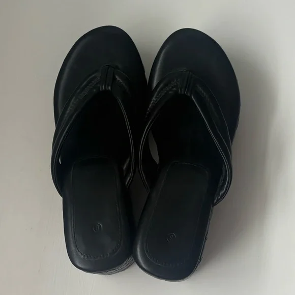 Chunky Platform Wedge Slip On Thong Sandals Black Quilted Women’s 8 - Picture 11 of 13